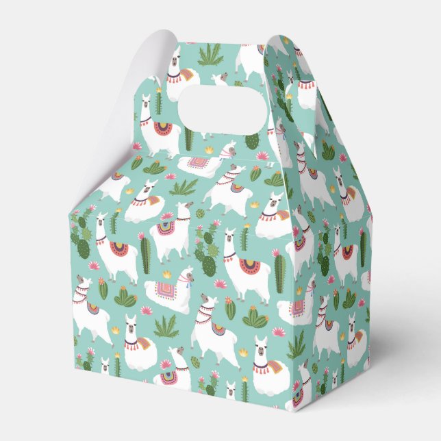 Cute Llamas On Teal Pattern Favor Box (Front Side)