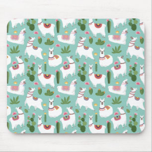 Cute Llamas On Teal Pattern Mouse Pad