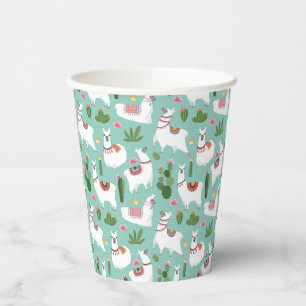 Cute Llamas On Teal Pattern Paper Cups