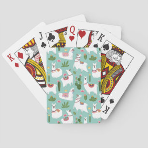 Cute Llamas On Teal Pattern Playing Cards