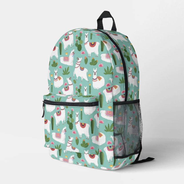 Cute Llamas On Teal Pattern Printed Backpack (Back Corner Right)