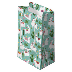 Cute Llamas On Teal Pattern Small Gift Bag
