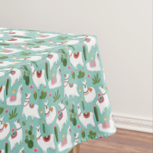 Cute Llamas On Teal Pattern Tablecloth