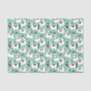 Cute Llamas On Teal Pattern Tissue Paper
