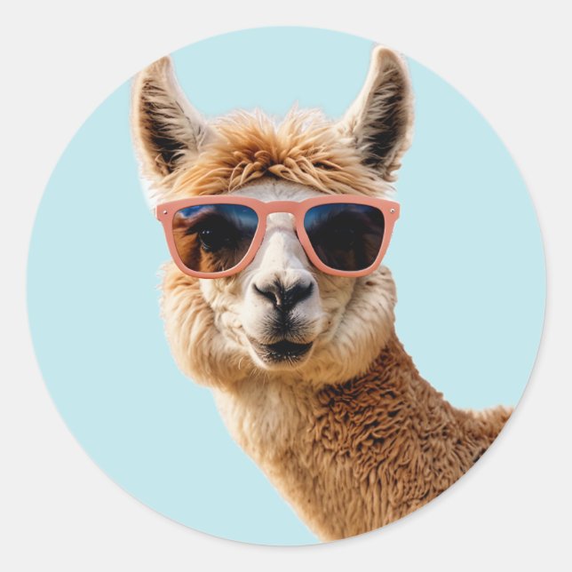 Cute Lllama With Sunglasses On Classic Round Sticker (Front)