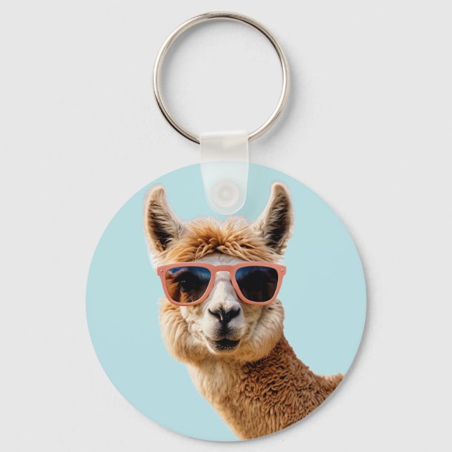 Cute Lllama With Sunglasses On Keychain (Front)