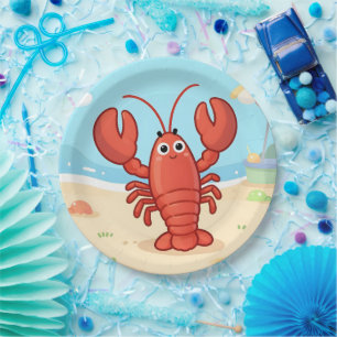 Cute lobster at the beach paper plate