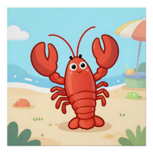 Cute lobster at the beach poster