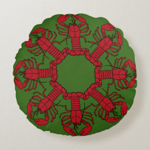 Cute Lobster love Nautical beach green red Round Pillow