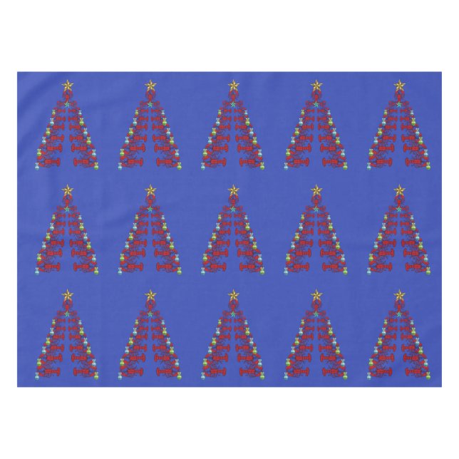 Cute Lobster Nautical  Christmas tablecloth blue (Front (Horizontal))