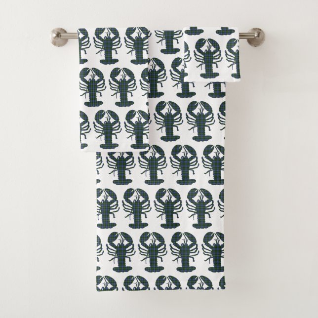 Cute lobster Nova Scotia  tartan hand towel set (Insitu)