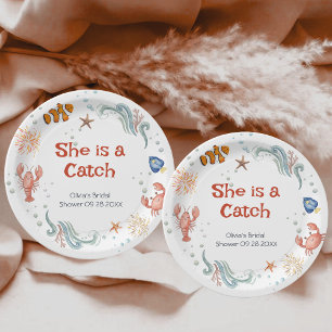 Cute Lobster She is a Catch Bridal Shower Paper Plate