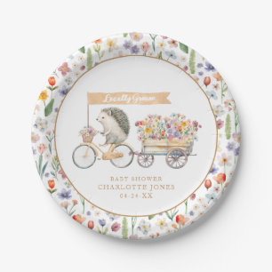 Cute Locally Grown Florals & Hedgehog Baby Shower Paper Plate