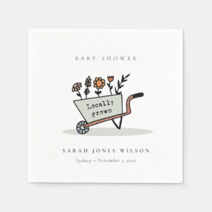 Cute Locally Grown Grey Floral Cart Baby Shower Napkin