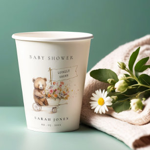 Cute Locally Grown Teddy Floral Cart Baby Shower Paper Cups