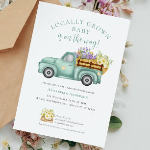 Cute Locally Grown watercolor Neutral Baby Shower Invitation