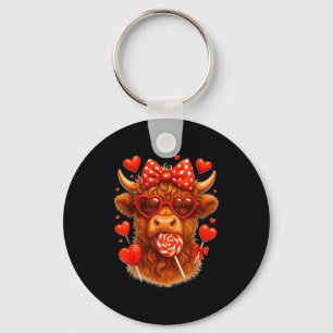 Cute Lollip Highland Cow Valentine's Day Red Heart Keychain