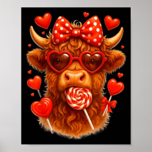 Cute Lollip Highland Cow Valentine's Day Red Heart Poster