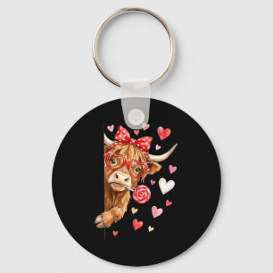Cute Lollipop Highland Cow Valentines Day Heart Su Keychain