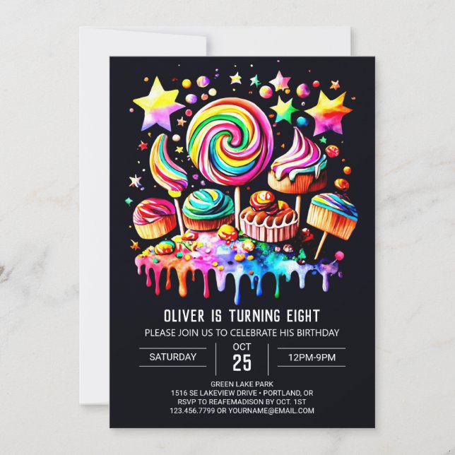 Cute Lollipop Wonderland Birthday Invitation (Front)