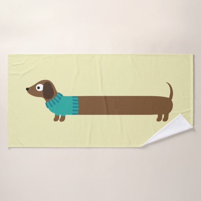 Cute Long Dachshund Illustration Bath Towel (Bath Towel)