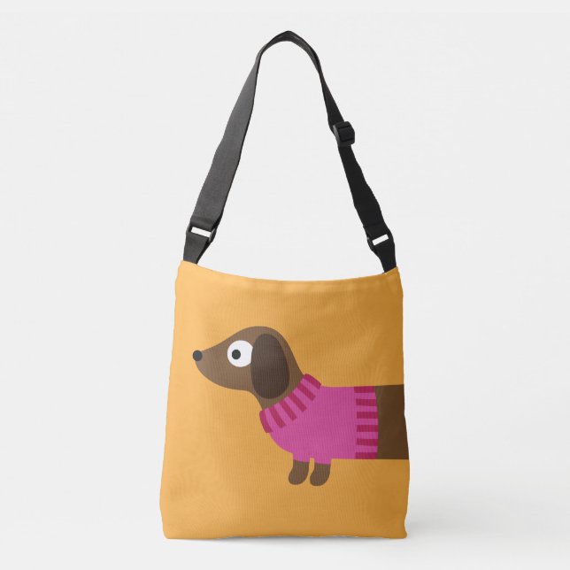 Cute Long Dachshund Illustration Crossbody Bag (Front)