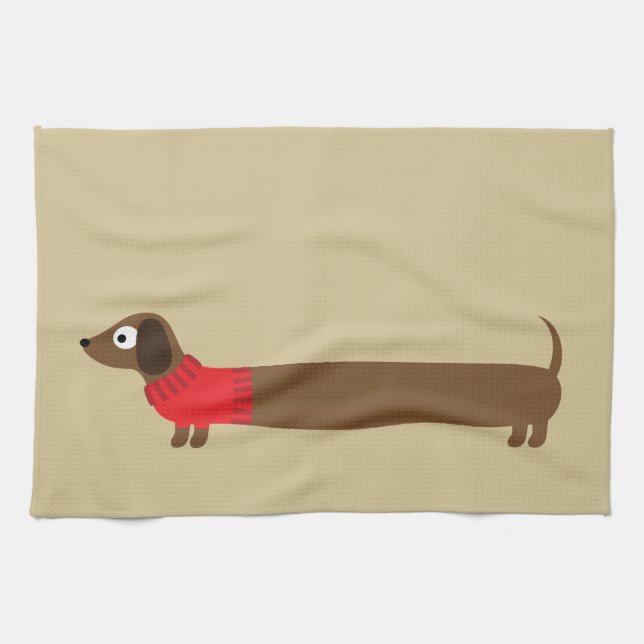 Cute Long Dachshund Illustration Kitchen Towel (Horizontal)