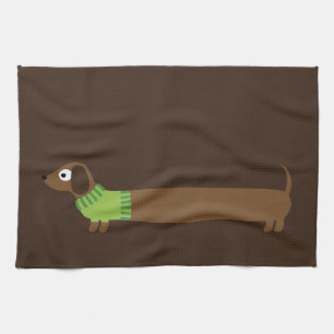 Cute Long Dachshund Illustration Kitchen Towel