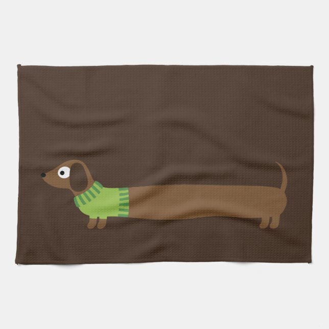 Cute Long Dachshund Illustration Kitchen Towel (Horizontal)