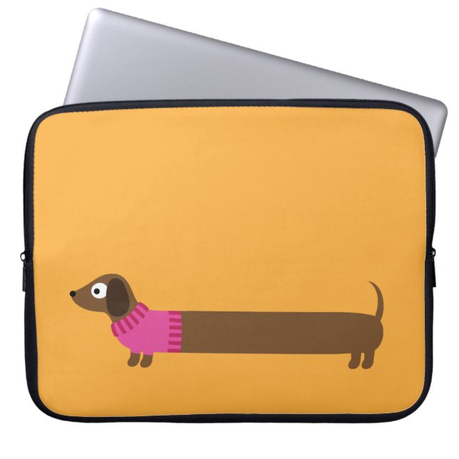 Cute Long Dachshund Illustration Laptop Sleeve (Front)