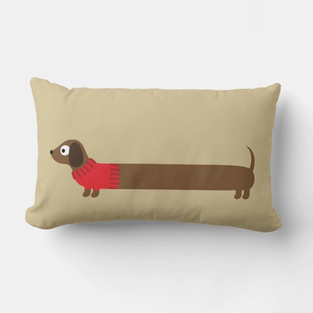 Cute Long Dachshund Illustration Lumbar Pillow (Front)