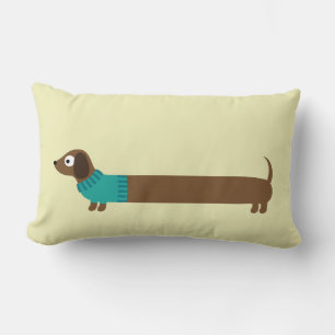 Cute Long Dachshund Illustration Lumbar Pillow