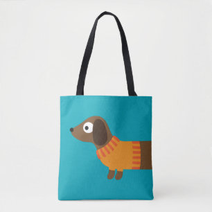 Cute Long Dachshund Illustration Tote Bag