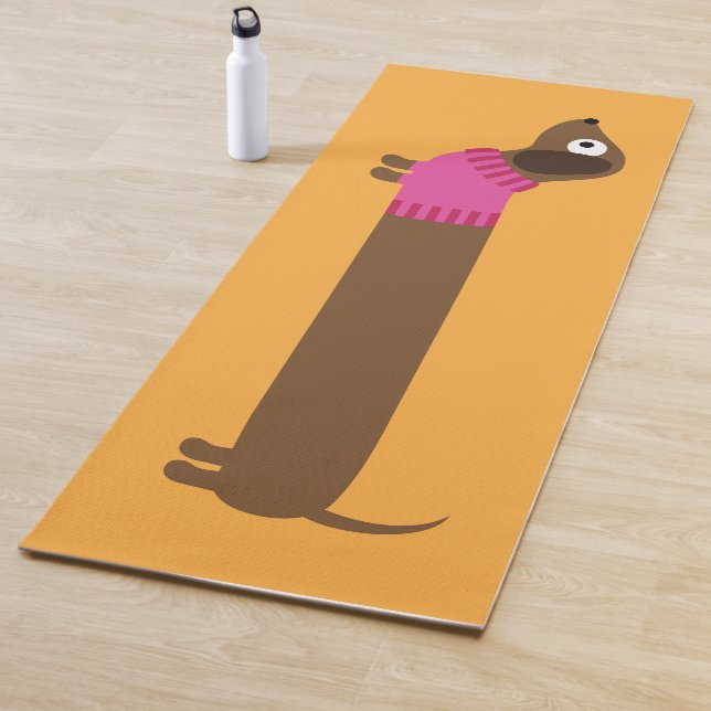 Cute Long Dachshund Illustration Yoga Mat (In Situ)