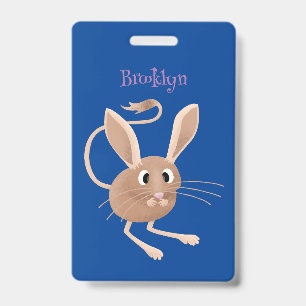 Cute long eared jerboa cartoon illustration badge