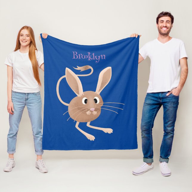 Cute long eared jerboa cartoon illustration fleece blanket (In Situ)