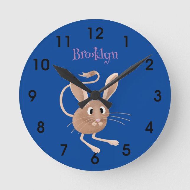 Cute long eared jerboa cartoon illustration round clock (Front)