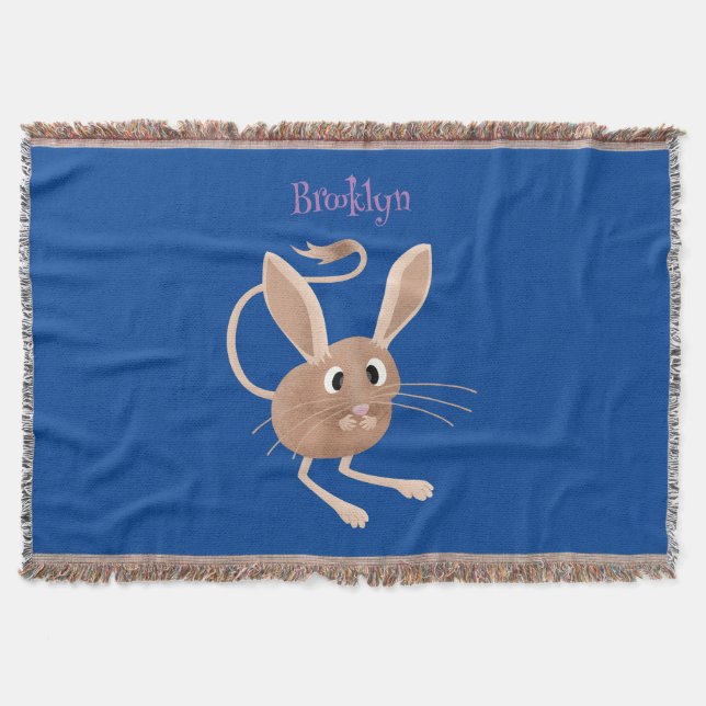 Cute long eared jerboa cartoon illustration throw blanket (Front)