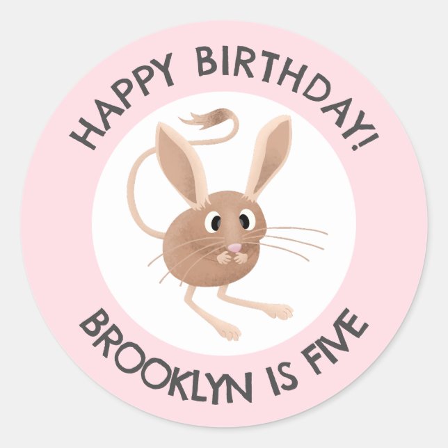 Cute long eared jerboa personalized birthday classic round sticker (Front)