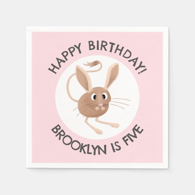 Cute long eared jerboa personalized birthday napkin (Front)