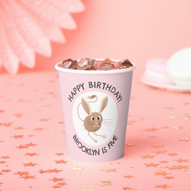 Cute long eared jerboa personalized birthday paper cups (Insitu)