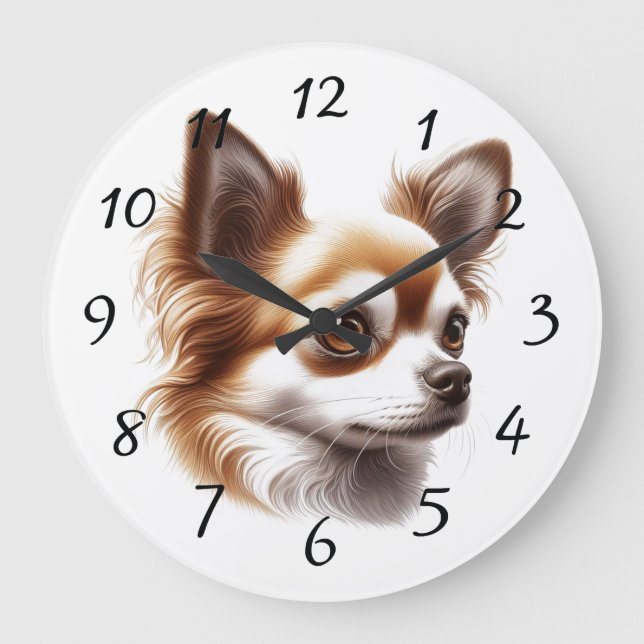 Cute Long Hair Chihuahua Puppy Mug Large Clock (Front)