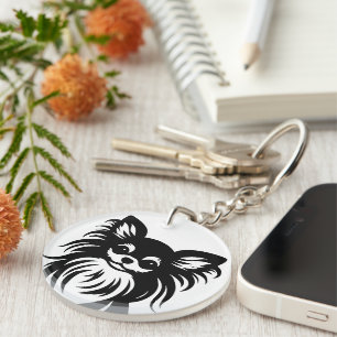 Cute long-haired Chihuahua cartoon Keychain