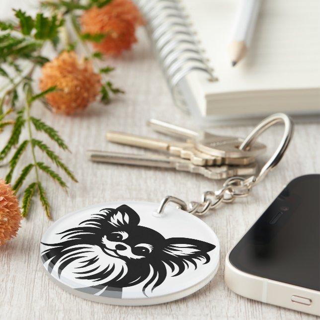 Cute long-haired Chihuahua cartoon Keychain (Front Right)