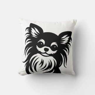 Cute long-haired Chihuahua cartoon Throw Pillow