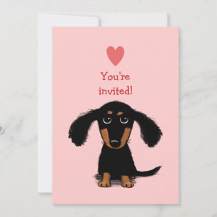 Cute Long Haired Dachshund Puppy Valentine's Party Invitation