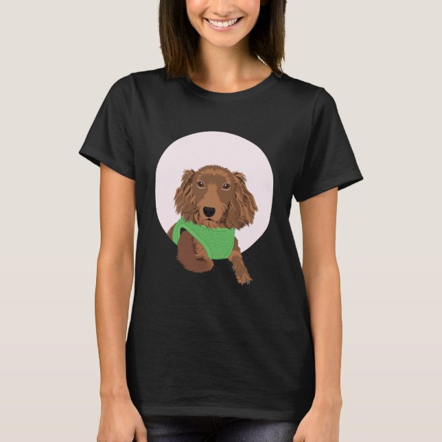 Cute Long Haired Dachshund T-Shirt (Front)