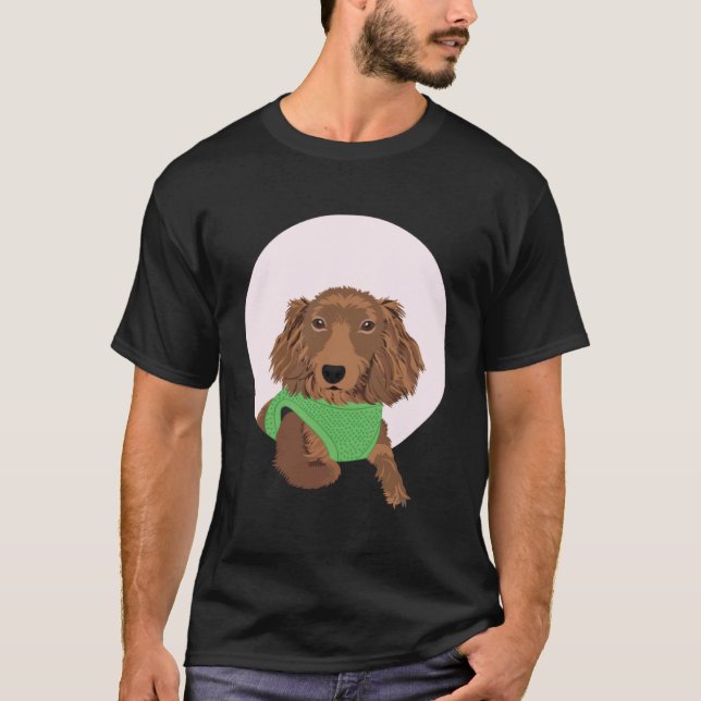 Cute Long Haired Dachshund T-Shirt (Front)