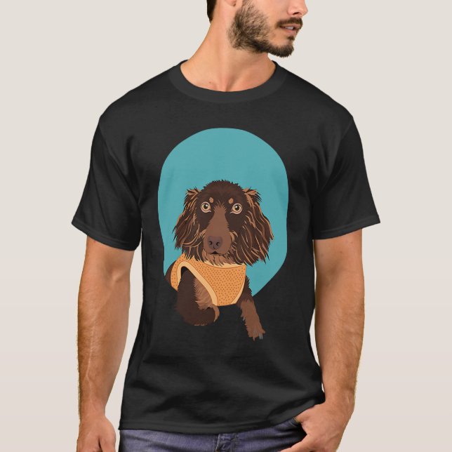 Cute Long Haired Dachshund T-Shirt (Front)