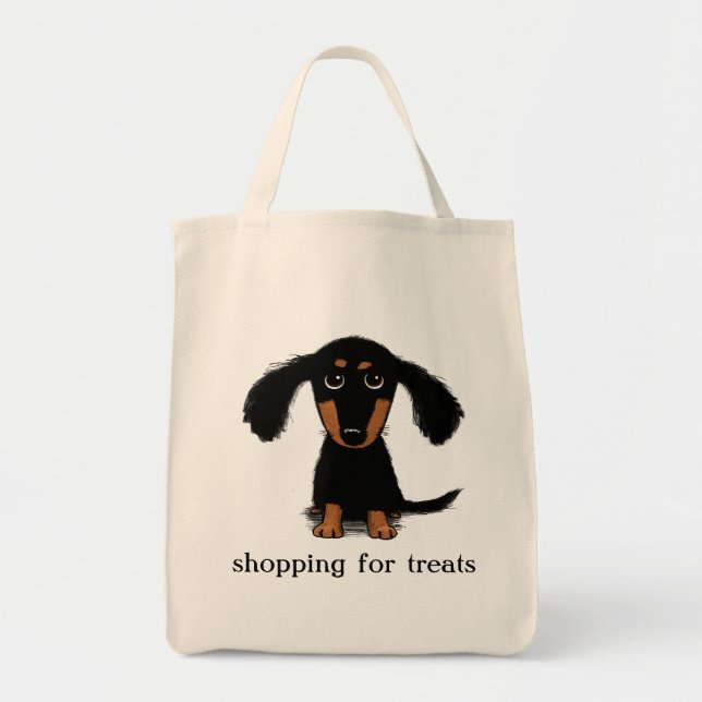 Cute Long Haired Dachshund Wiener Dog Puppy Tote Bag (Front)